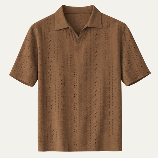 Men's Textured Knit Polo Shirt - Fashinoza