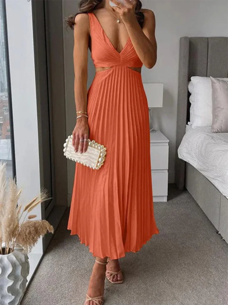 Women's Sleeveless Open Back Dress Elegant