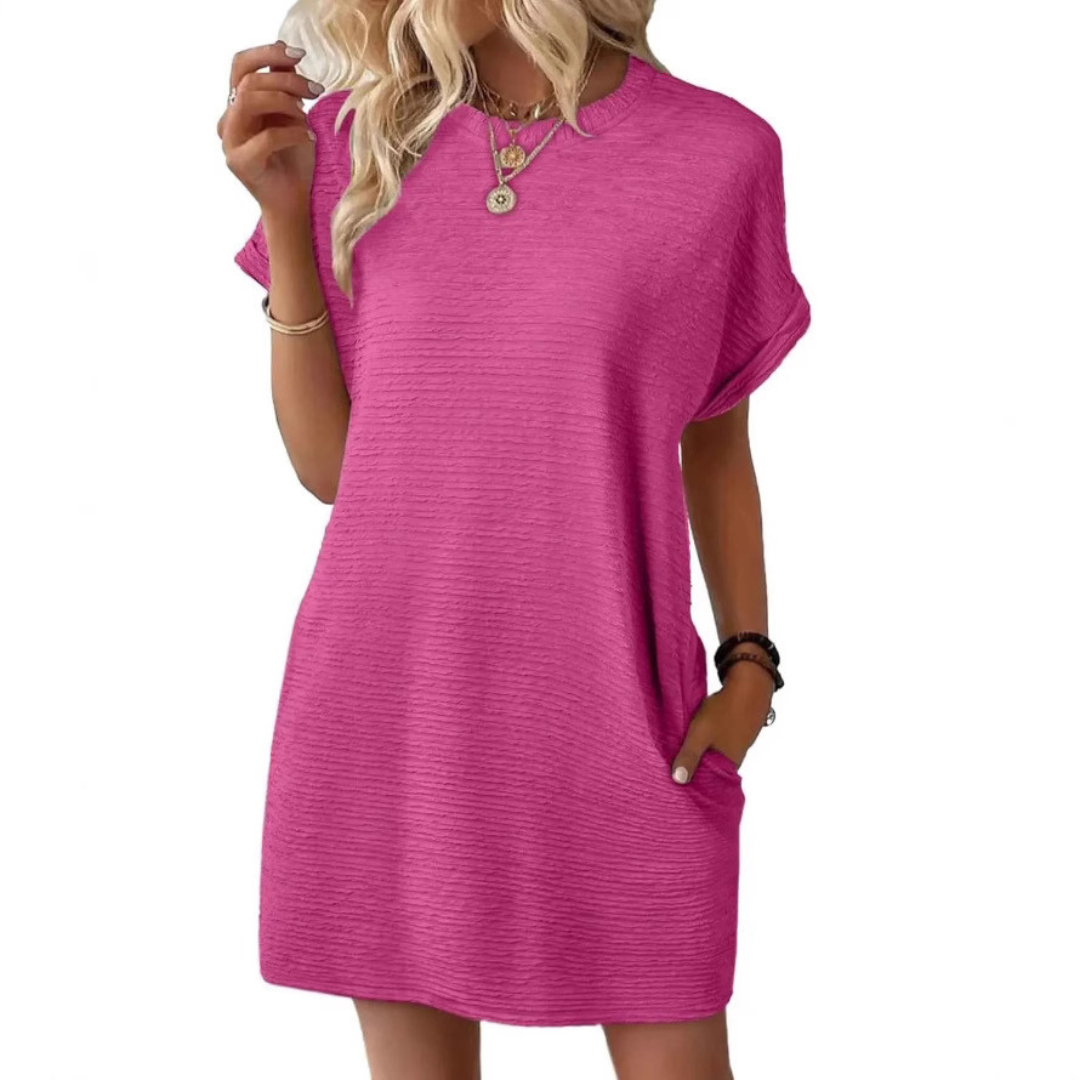 Women's Crew Neck Mini T-Shirt Dress Short Sleeve - Fashinoza