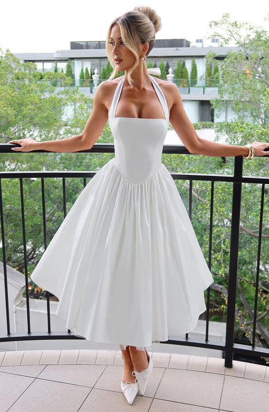 Hannah | Women Wedding Guest Halter Midi Dress