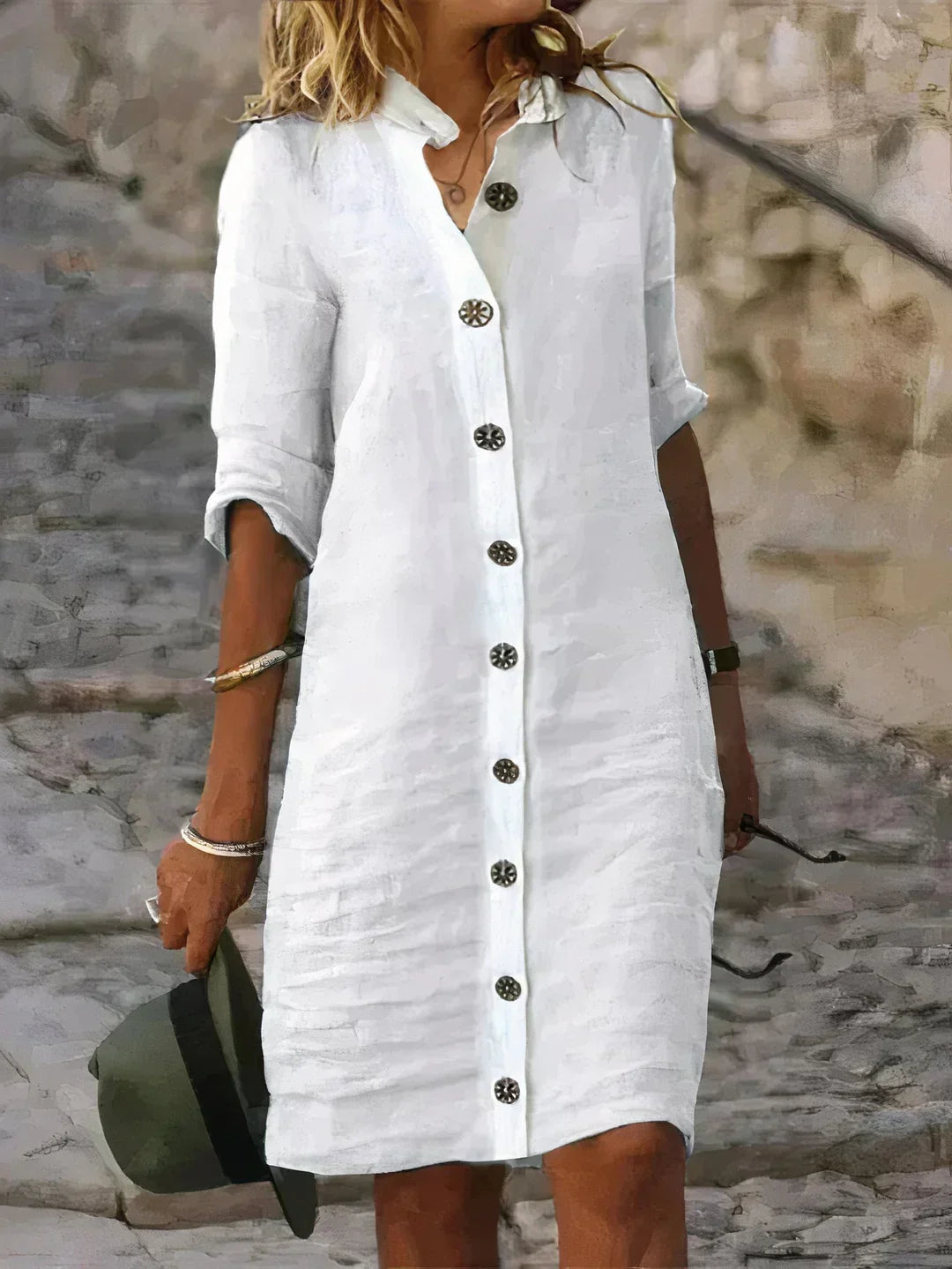 Women's Linen Midi Dress Casual Summer Beige