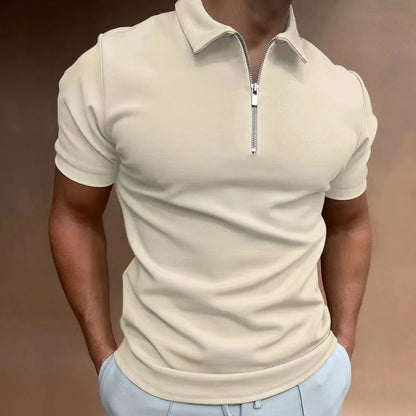 Men's Polo Shirt Zip Collar Cotton
