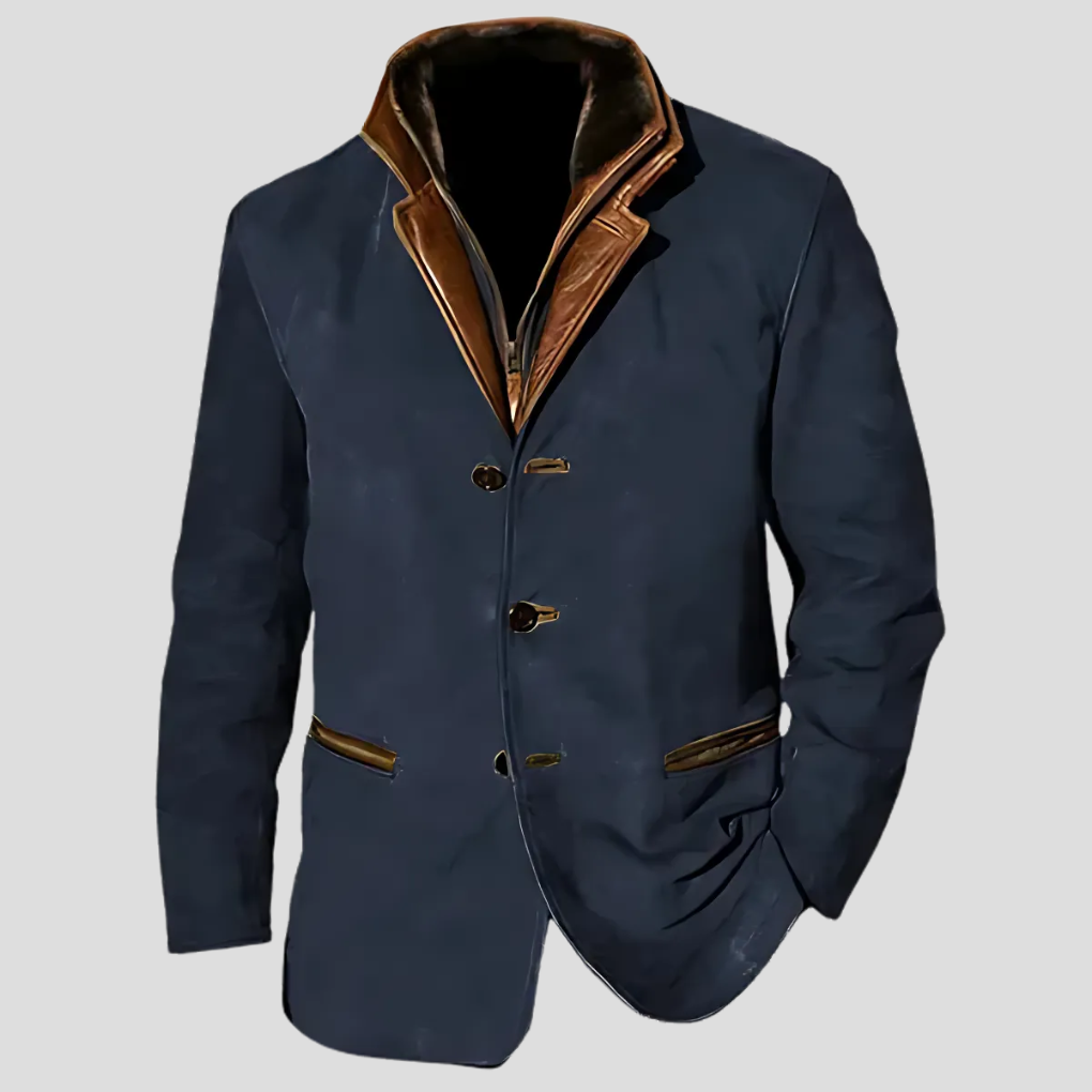Men's Contrast Collar Retro Jacket - Fashinoza