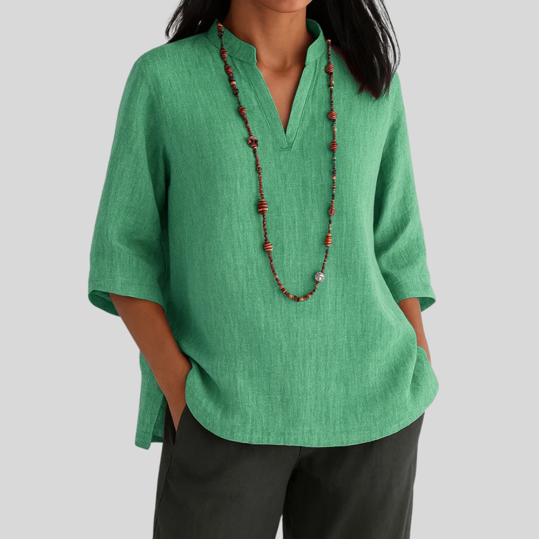 Women's V-Neck Blouse Three-Quarter Sleeve - Fashinoza