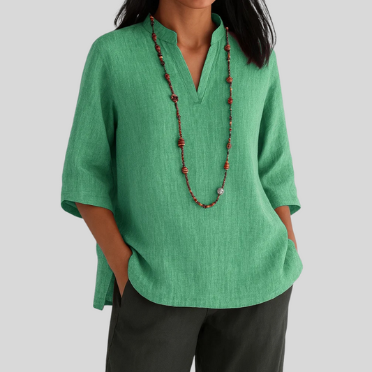 Women's V-Neck Blouse Three-Quarter Sleeve - Fashinoza