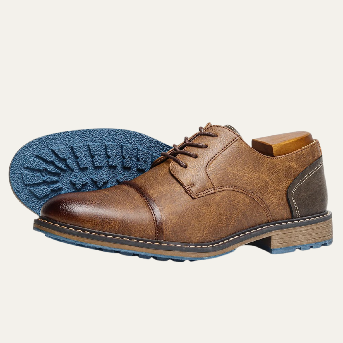 Men's Leather Oxford Shoes Lace Up Brown - Fashinoza