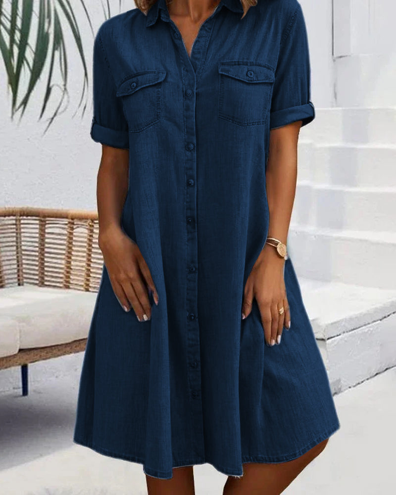 Women's Collared Dress With Front Pockets