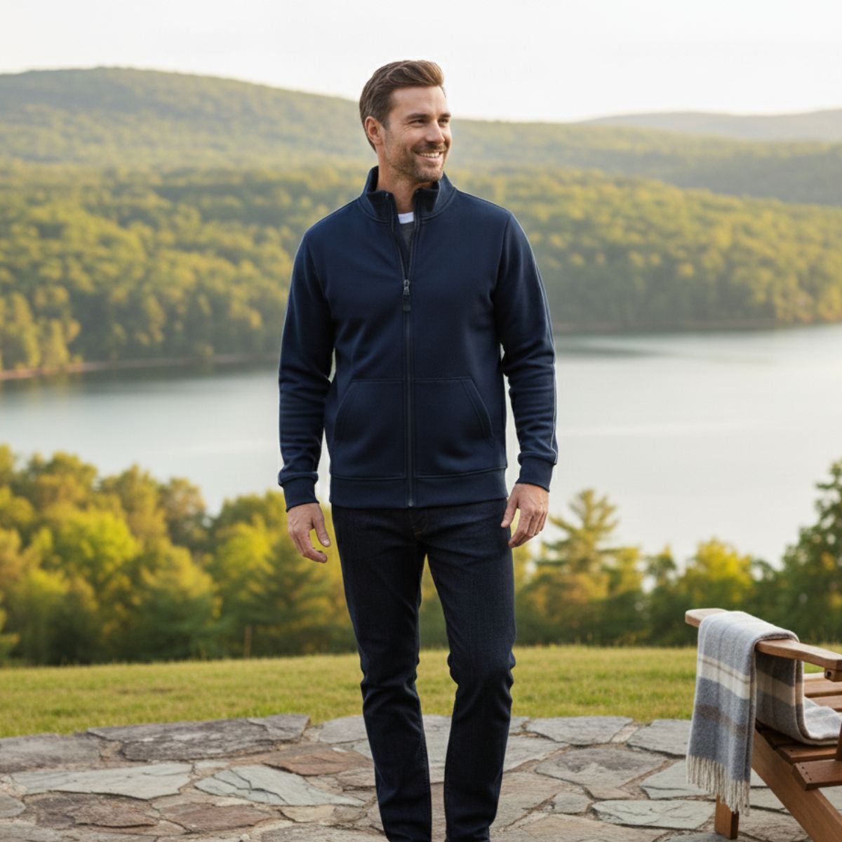 Men's Cotton Zip Up Jacket with Pockets