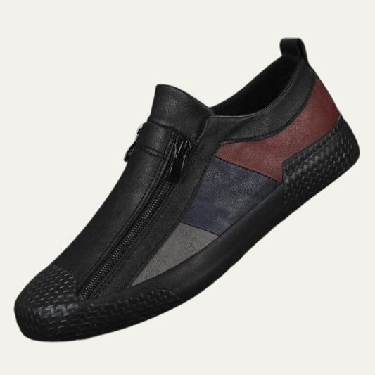 Men's Leather Sneakers Zip Closure Brown - Fashinoza
