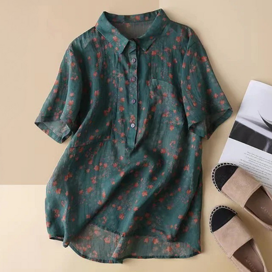 Women's Floral Half Placket Shirt - Fashinoza