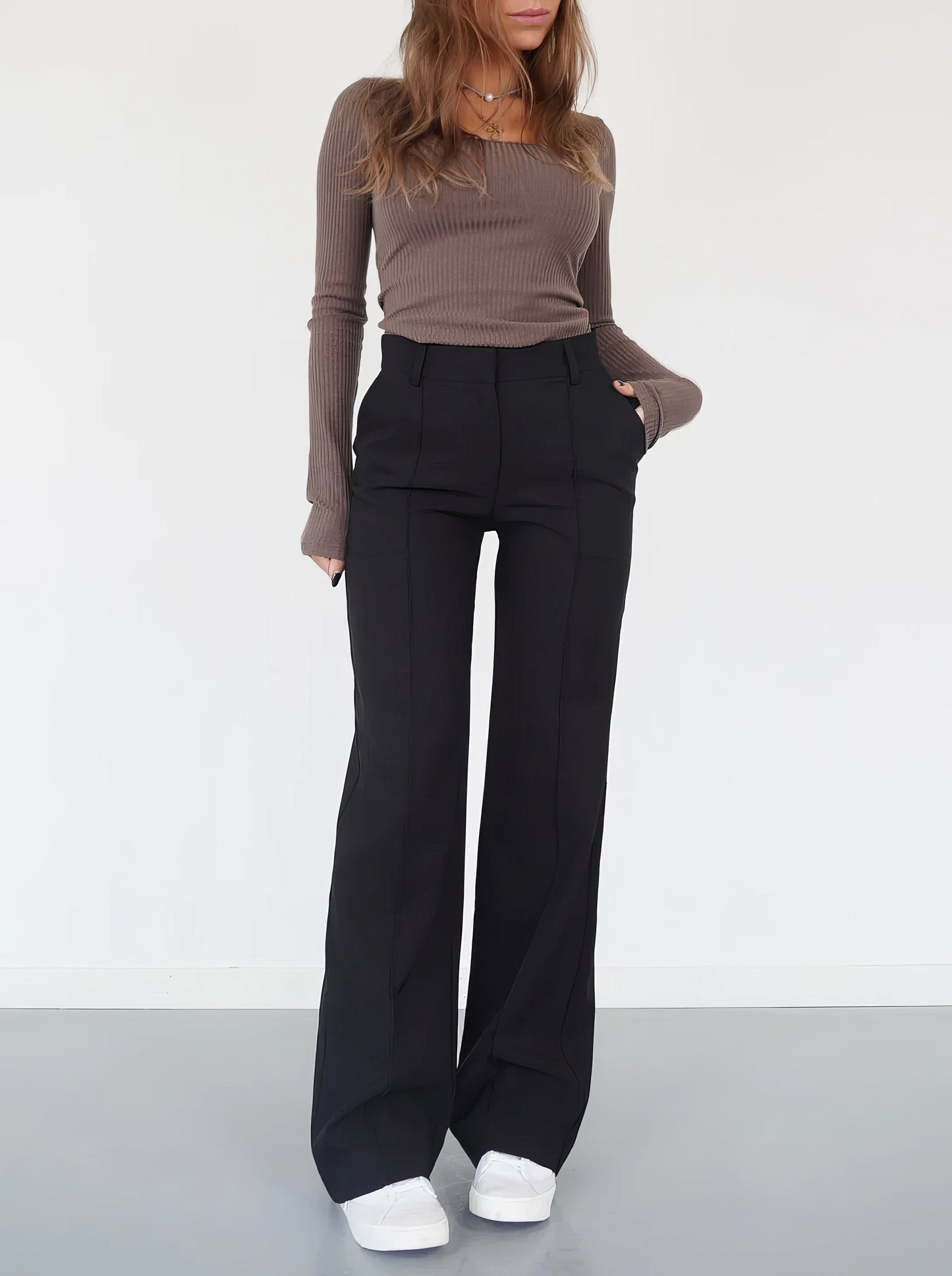 Tailored Wide-Leg Straight Pants