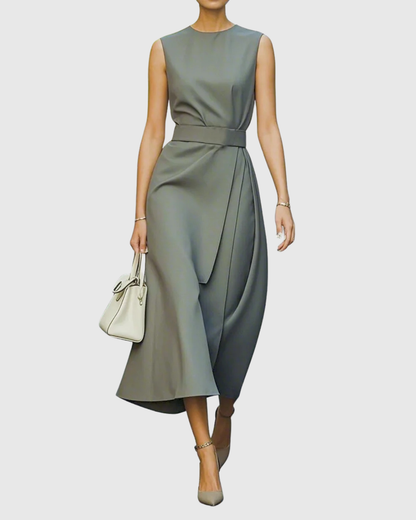 Vera Women's Sleeveless Midi Dress Round Neck Twist Waist