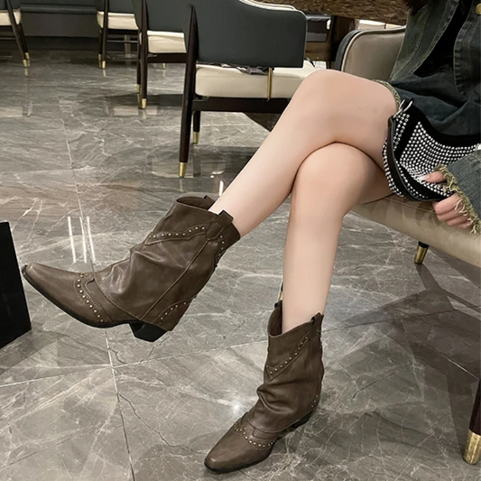 Women's Studded Ankle Boots Slouchy - Fashinoza