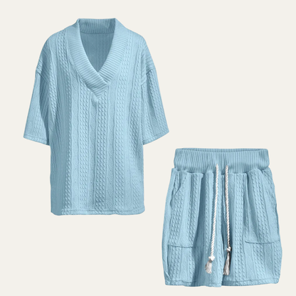 Men's Summer Knit Polo Shirt And Shorts Set Lightweight Red - Fashinoza