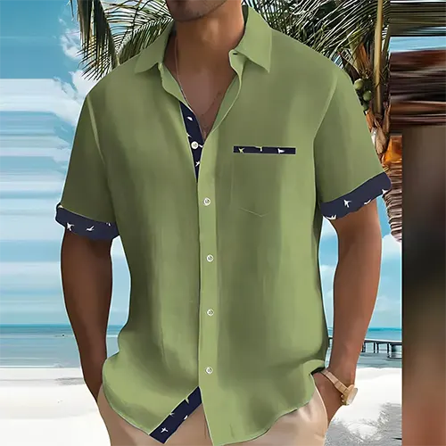 Men's Short Sleeve Summer Shirt Breathable Cotton - Fashinoza