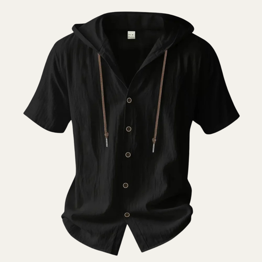 Men's Cotton Linen Hooded Casual Drawstring - Fashinoza