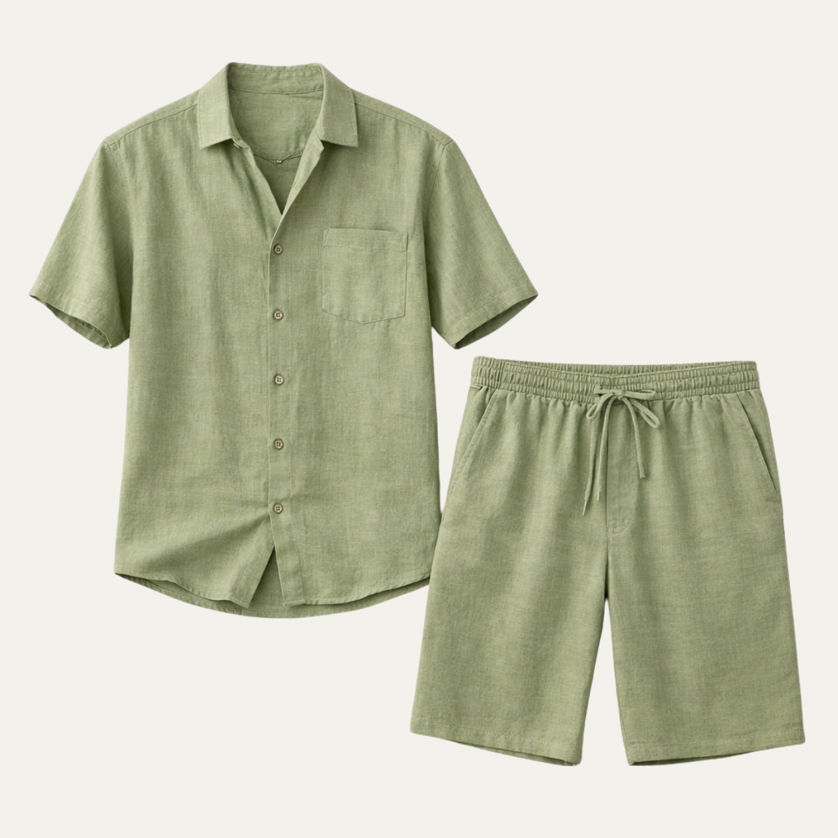 Men's Linen Shirt And Shorts Set Lightweight Beige - Fashinoza