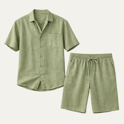 Men's Linen Shirt And Shorts Set Lightweight Beige - Fashinoza