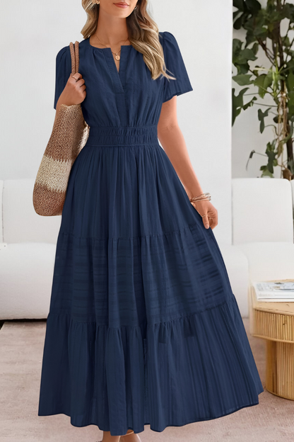 Women's Short Sleeve Maxi Dress Tiered Skirt