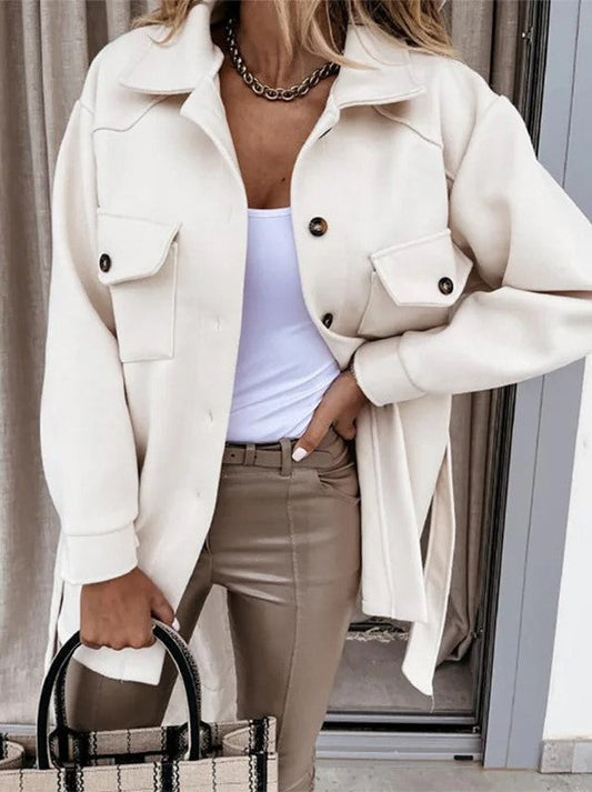 Women's Cotton Casual Jacket Lightweight Beige - Fashinoza