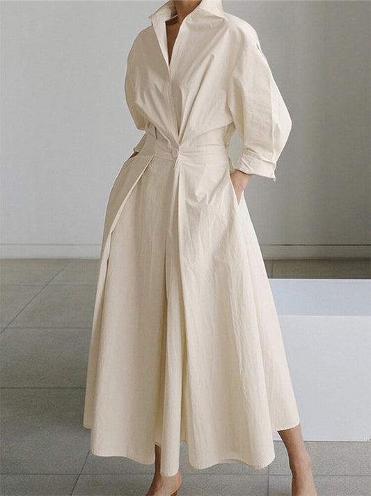 Women's Maxi Dress Long Sleeves Gathered Waist - 
Fashinoza