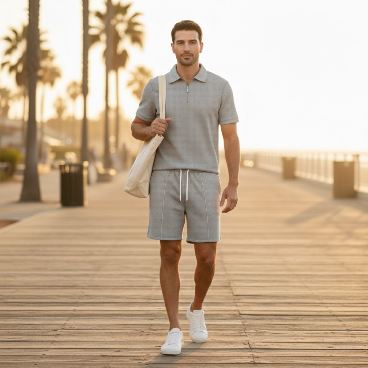 Men's Casual Summer Set Shirt And Shorts Solid Color