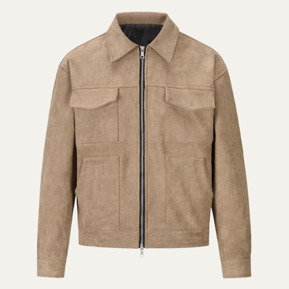 Men's Suede Biker Jacket Zip Up Casual - Fashinoza