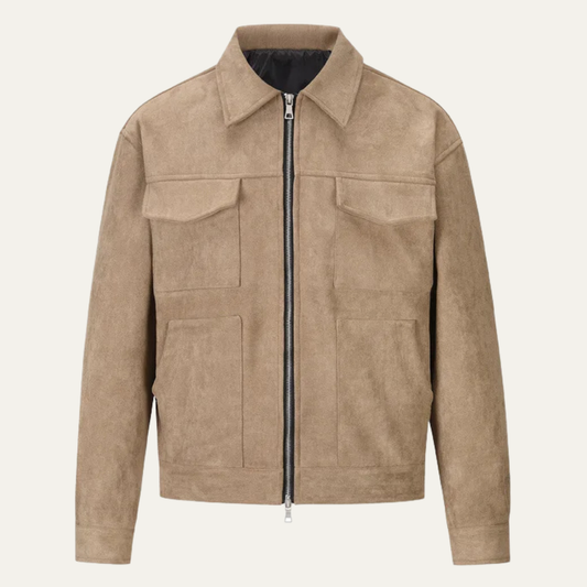 Men's Suede Biker Jacket Zip Up Casual - Fashinoza