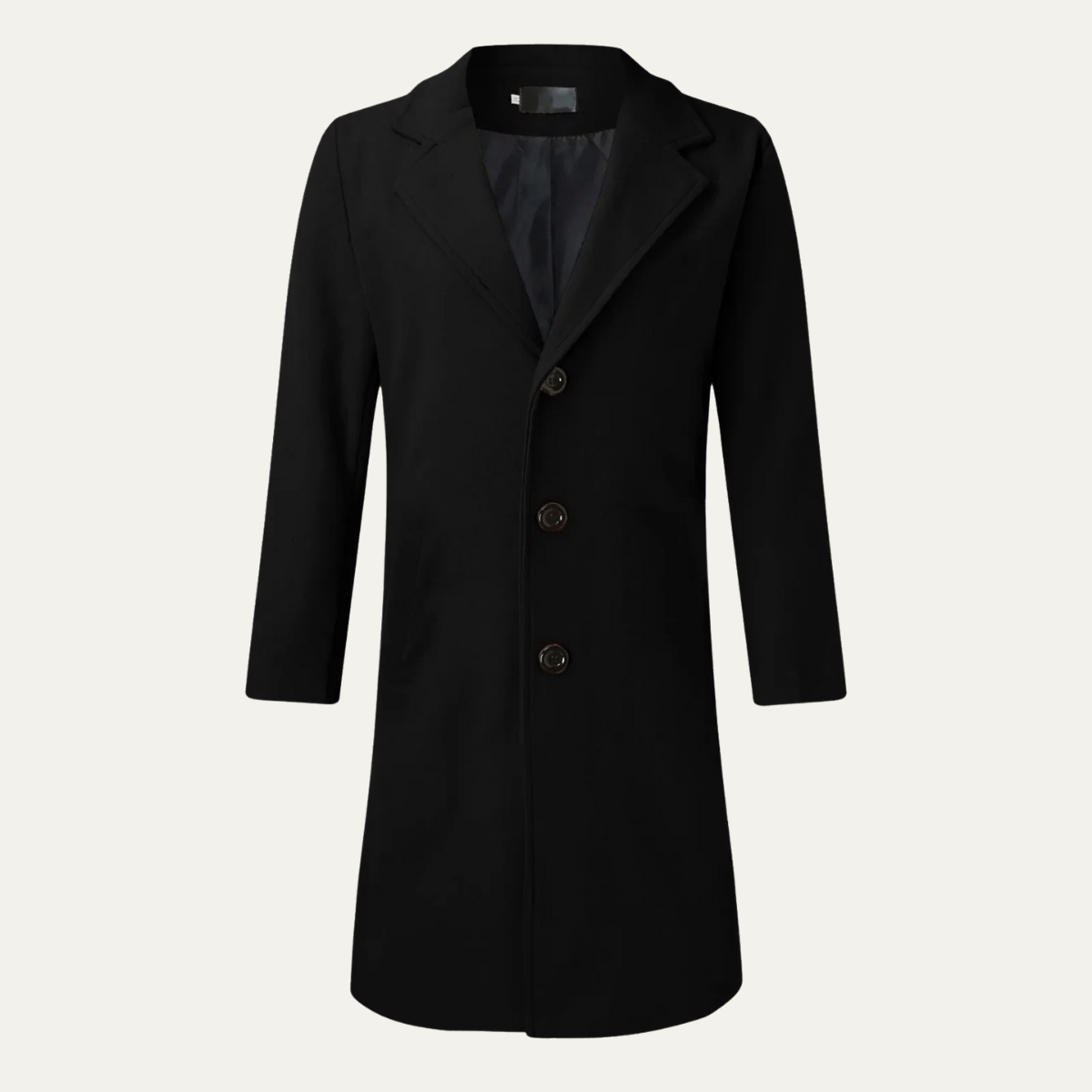 Men's Double Breasted Wool Overcoat Long Black - Fashinoza