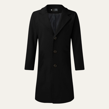 Men's Double Breasted Wool Overcoat Long Black - Fashinoza