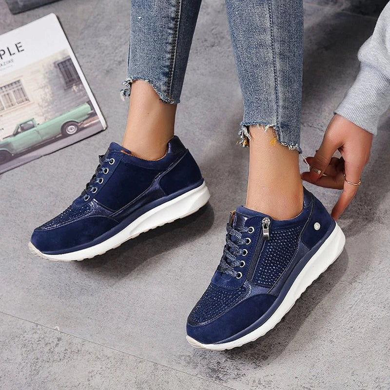 Women's Crystal Sneakers Platform Sole - Fashinoza