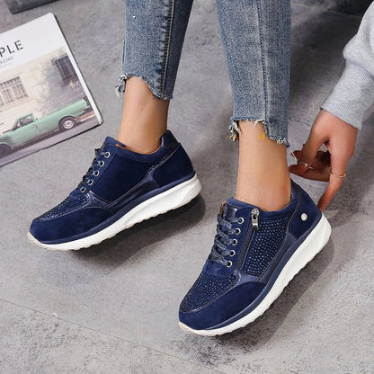 Women's Crystal Sneakers Platform Sole - Fashinoza