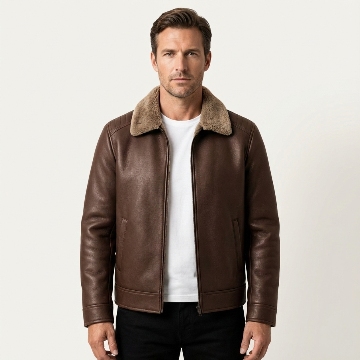 Men's Leather Jacket Fleece Lined Winter Black