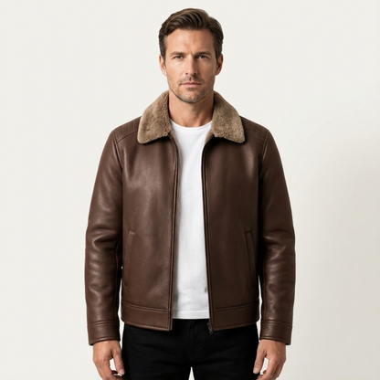 Men's Leather Jacket Fleece Lined Winter Black