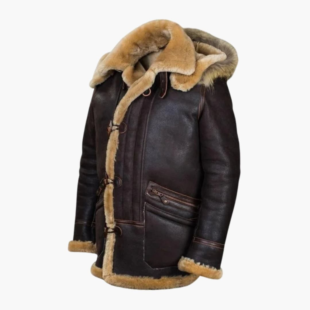 Men's Sheepskin Hooded Winter Jacket - Fashinoza