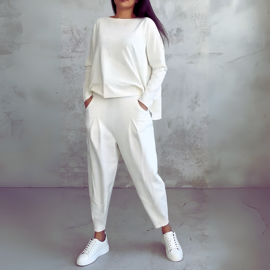 Women's Two Piece Leisure Suit Round Neck Long Sleeves - Fashinoza