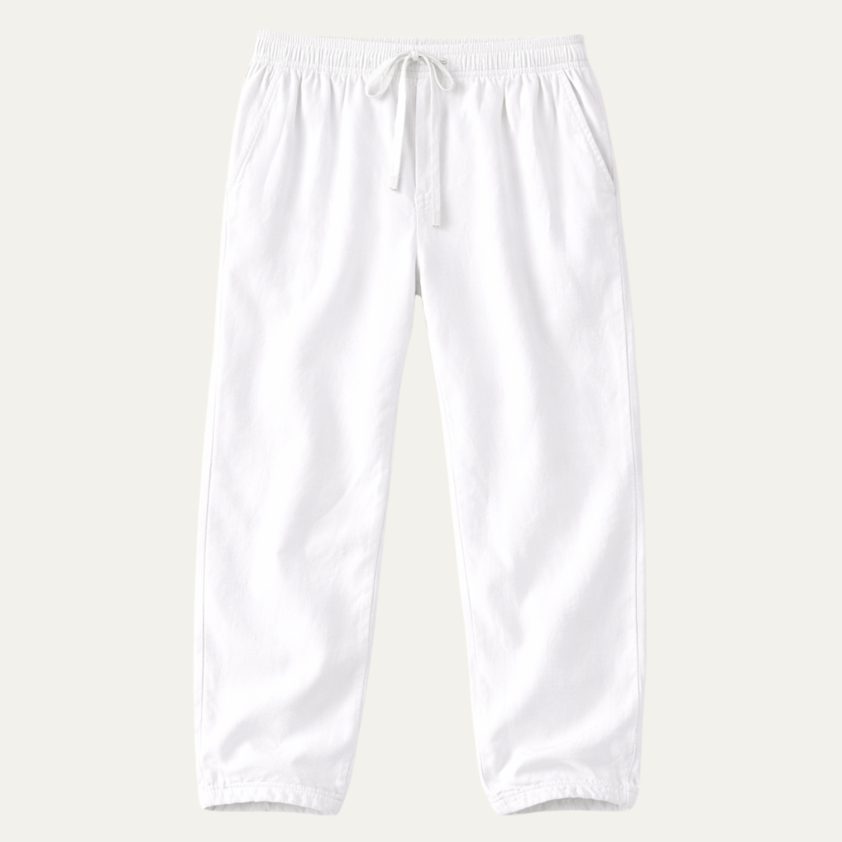 Mens Cotton Linen Drawstring Pants Loose Fit Beige - Fashinoza