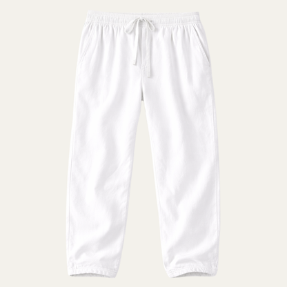 Mens Cotton Linen Drawstring Pants Loose Fit Beige - Fashinoza