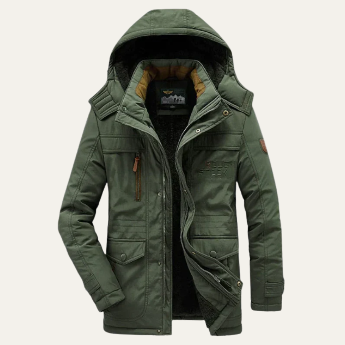 Men's Hooded Parka Coat Fleece Lined Waterproof Black
