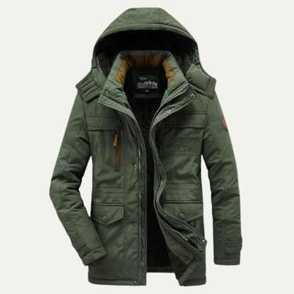 Men's Hooded Parka Coat Fleece Lined Waterproof Black