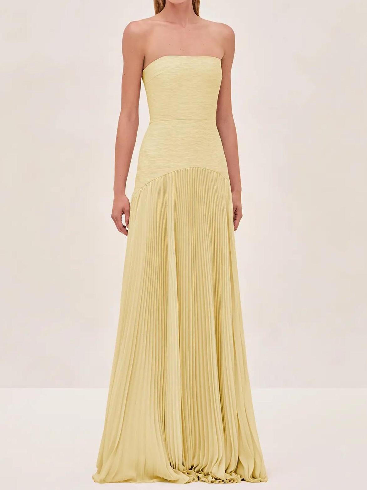 Women's Strapless Pleated Maxi Dress Formal Evening Gown
