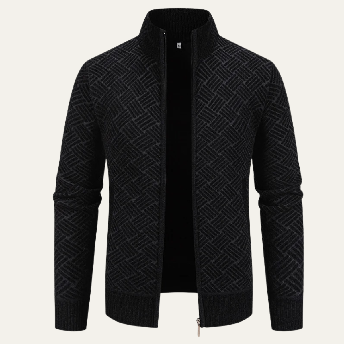 Volterra Men's Knit Jacket Diamond Pattern Stand Collar - Fashinoza