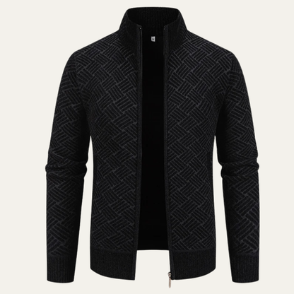 Volterra Men's Knit Jacket Diamond Pattern Stand Collar - Fashinoza