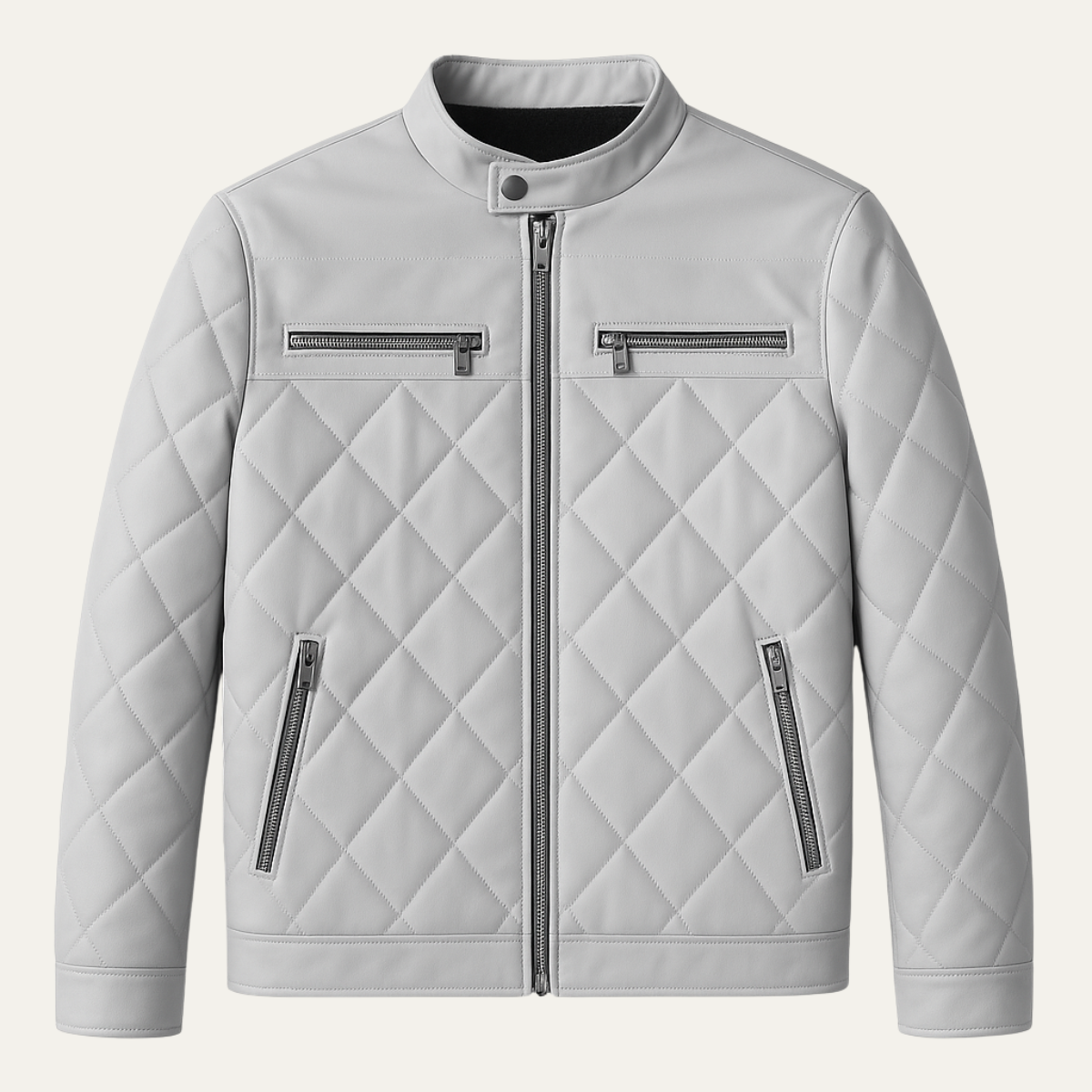 Moscova Men's Leather Biker Jacket Thick Quilted Black - Fashinoza