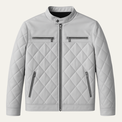 Moscova Men's Leather Biker Jacket Thick Quilted Black - Fashinoza