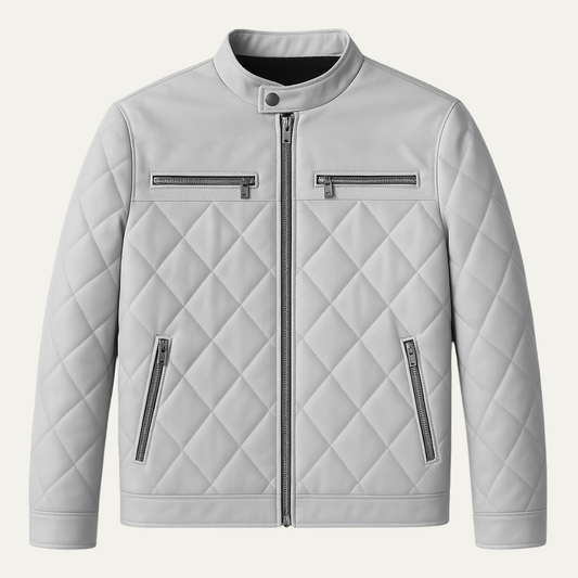 Moscova Men's Leather Biker Jacket Thick Quilted Black - Fashinoza