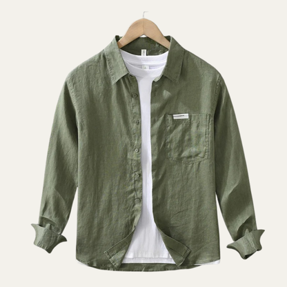 Men's Linen Casual Shirt Green - Fashinoza