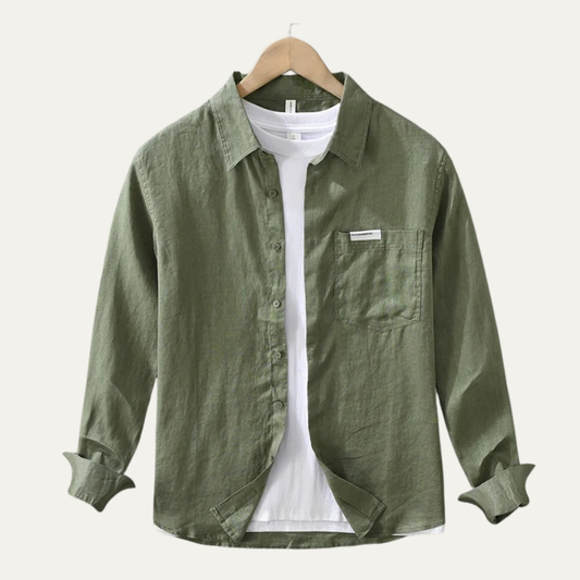 Men's Linen Casual Shirt Green - Fashinoza