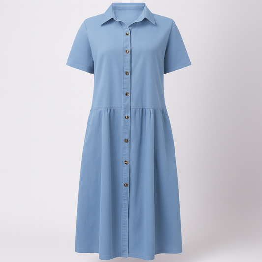 Women's Denim Button Down Shirt Dress - Fashinoza