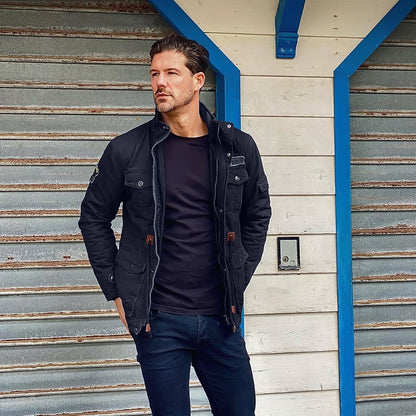 Men's Military Parka Jacket Fleece Lined Waterproof Black